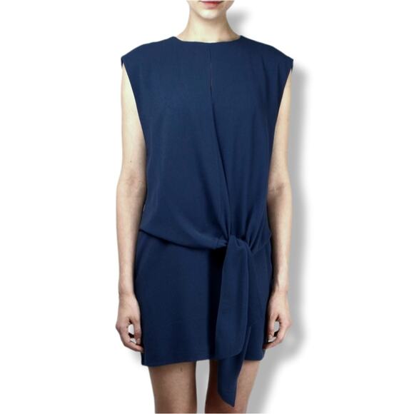 Tibi Savanna Navy Blue Crepe Drape Tie Dress 4 Career Modern Classic Minimalist - Picture 2 of 13